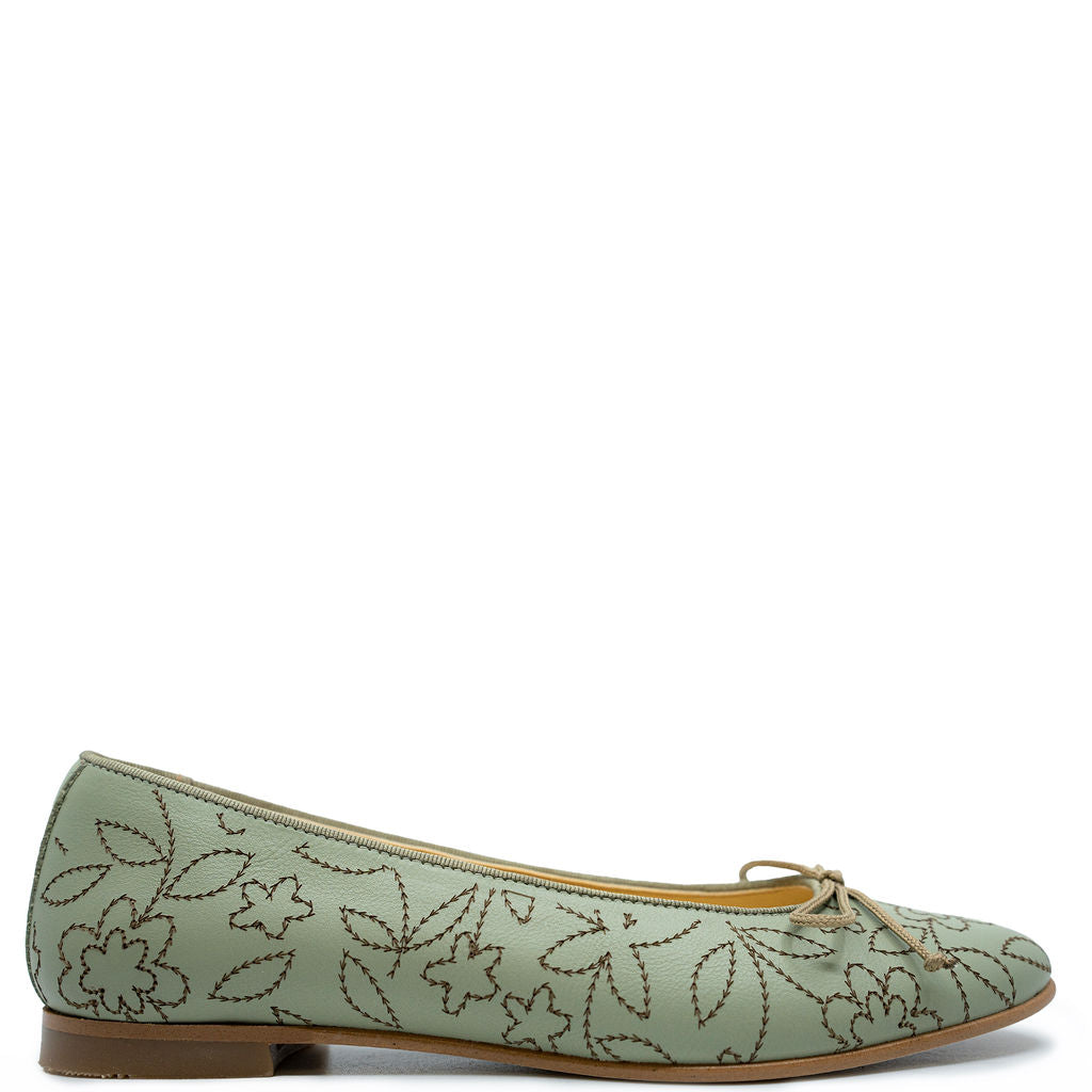 Andanines Mint Embroidered floral Ballet Flat-Tassel Children Shoes