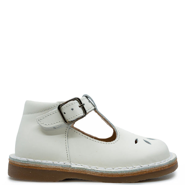 Blublonc White Perforated T-strap Baby Shoe - Tassel Children Shoes