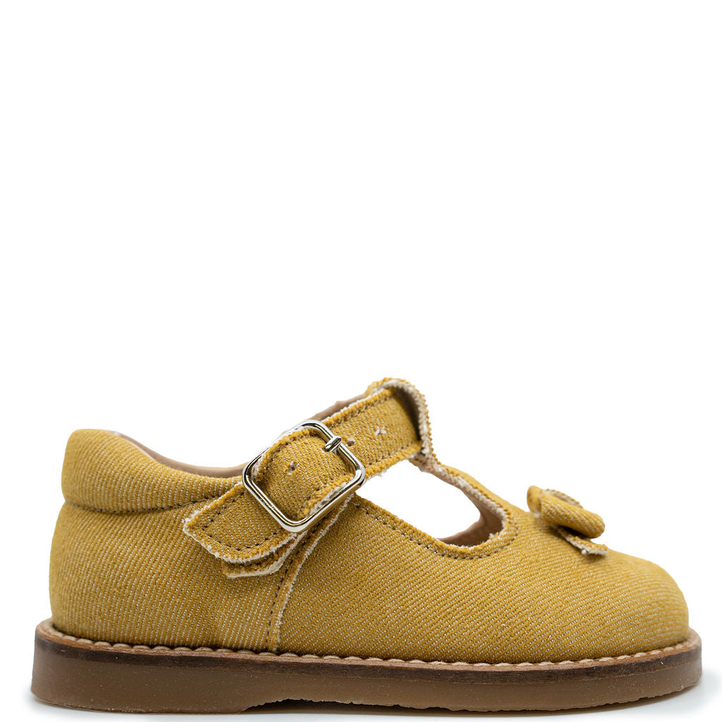 BluBlonc Denim Mustard Baby T-Strap Shoe-Tassel Children Shoes