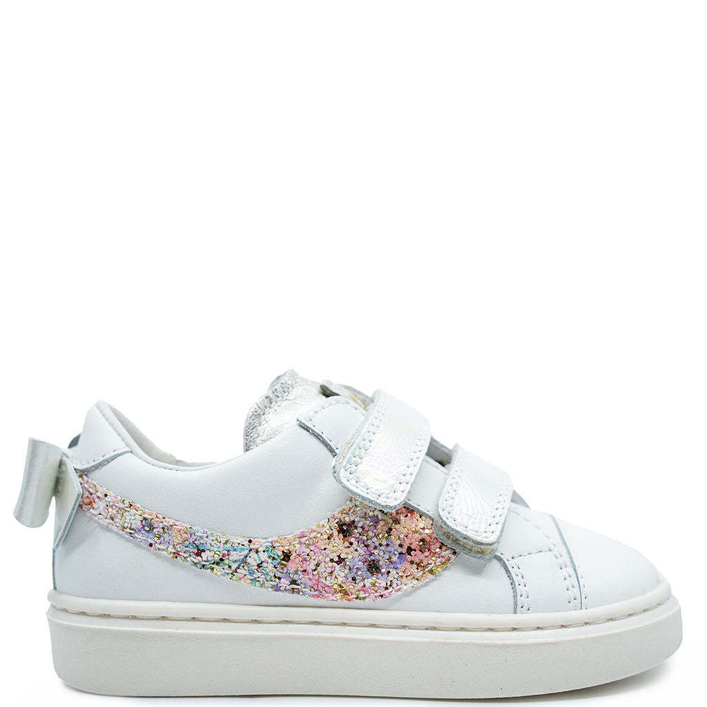Beberlis White Floral Velcro Sneaker-Tassel Children Shoes