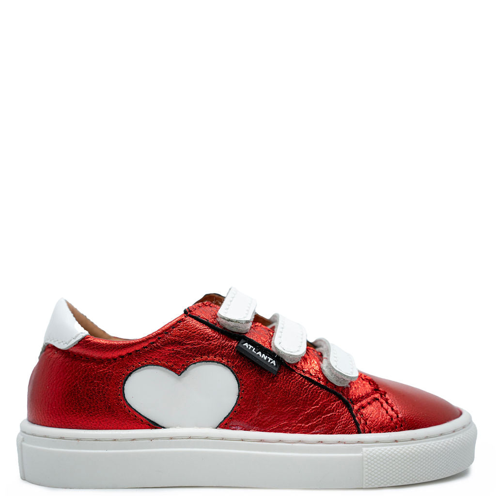 Atlanta Mocassin Red Metallic Heart Velcro Sneaker-Tassel Children Shoes