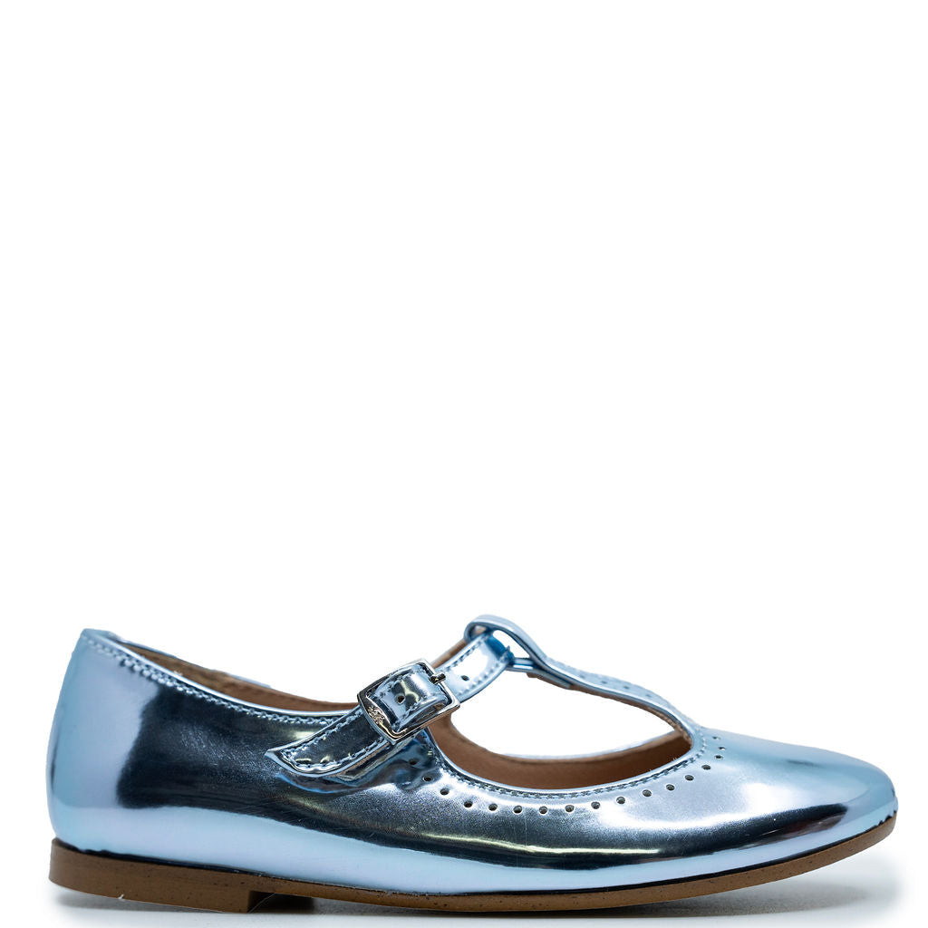 Papanatas Blue Mirror T-strap-Tassel Children Shoes