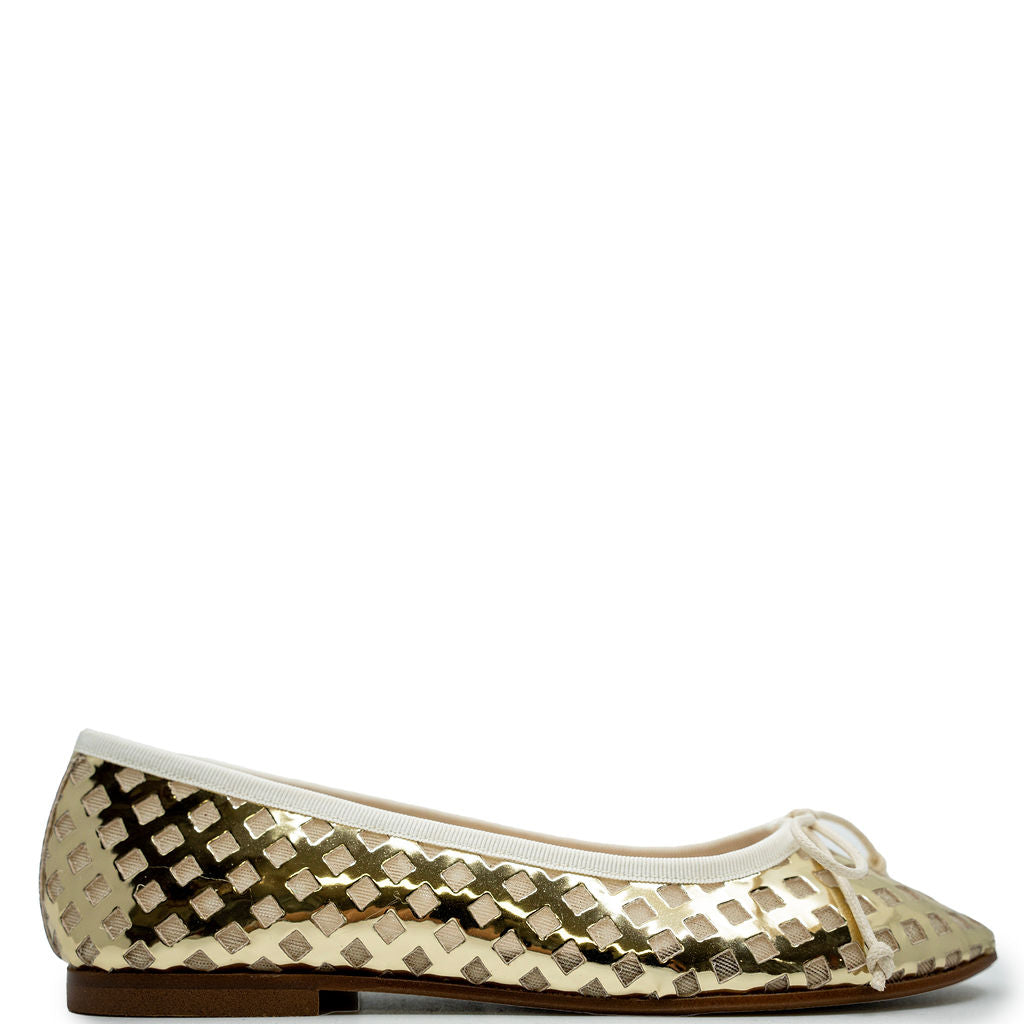 Beberlis Gold Basket Flat-Tassel Children Shoes