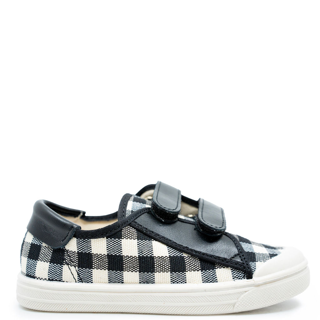 Pepe Black and White Plaid Velcro Sneaker-Tassel Children Shoes