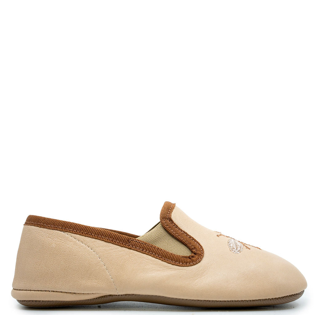 Pepe Beige Bee Embroidered Slipper Loafer-Tassel Children Shoes