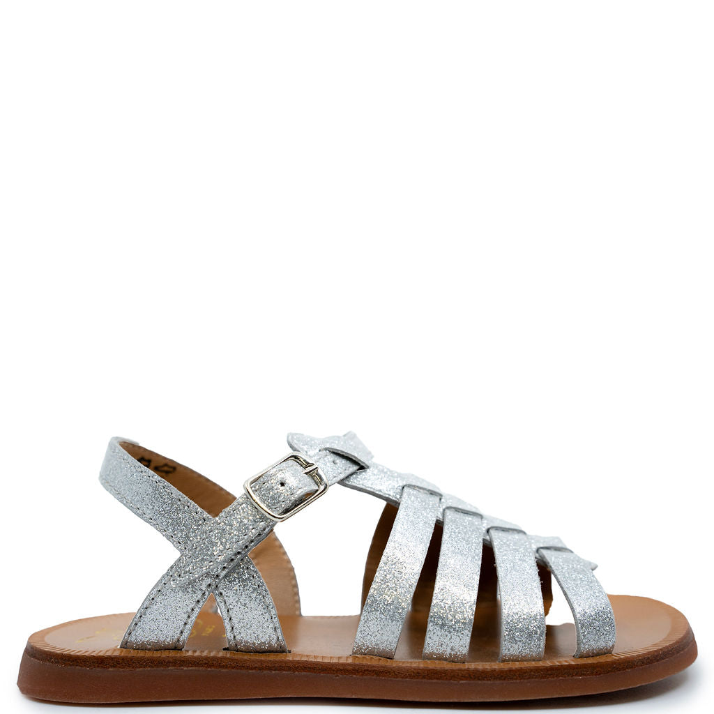 Pom D'Api Silver Glitter Sandal-Tassel Children Shoes