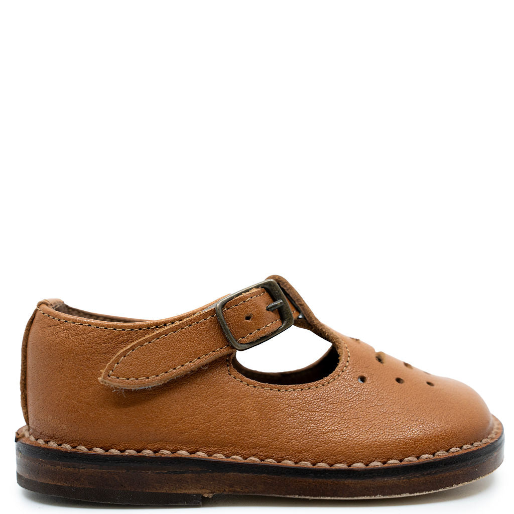 Pepe Brown Perforated Vintage T Strap Shoe-Tassel Children Shoes