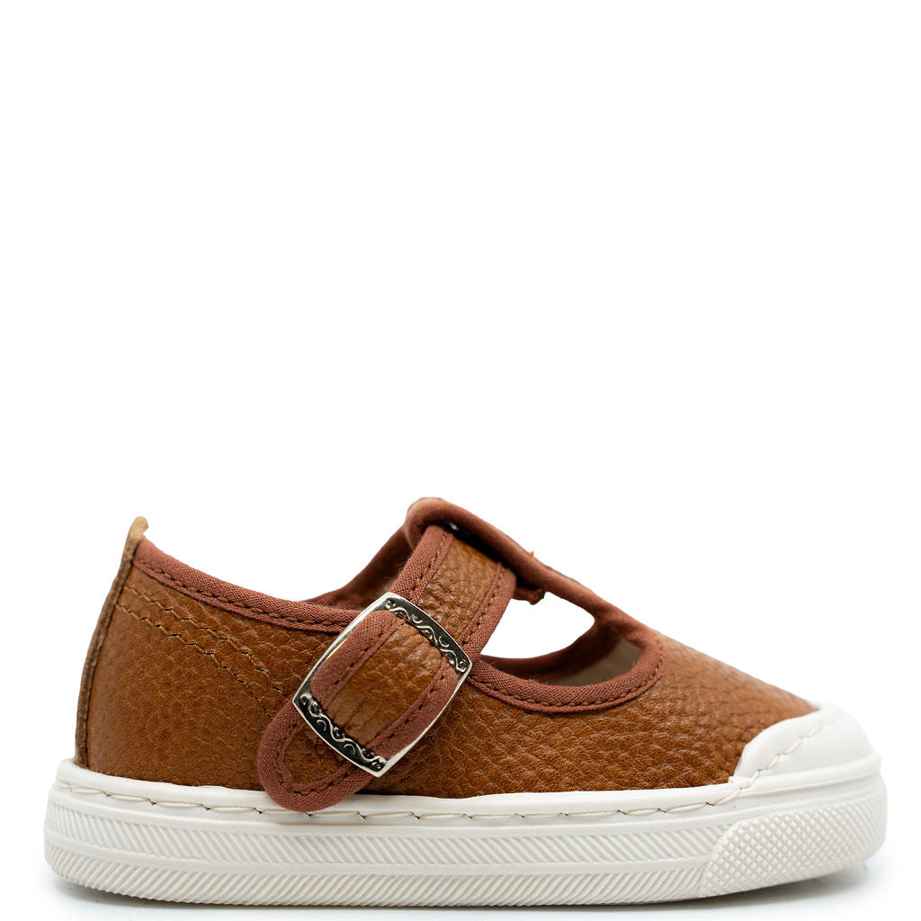 Pepe Cognac Leather T Strap Baby Shoe-Tassel Children Shoes