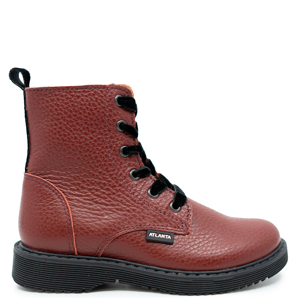 Atlanta Mocassin Dark Red Pebbled Boot-Tassel Children Shoes