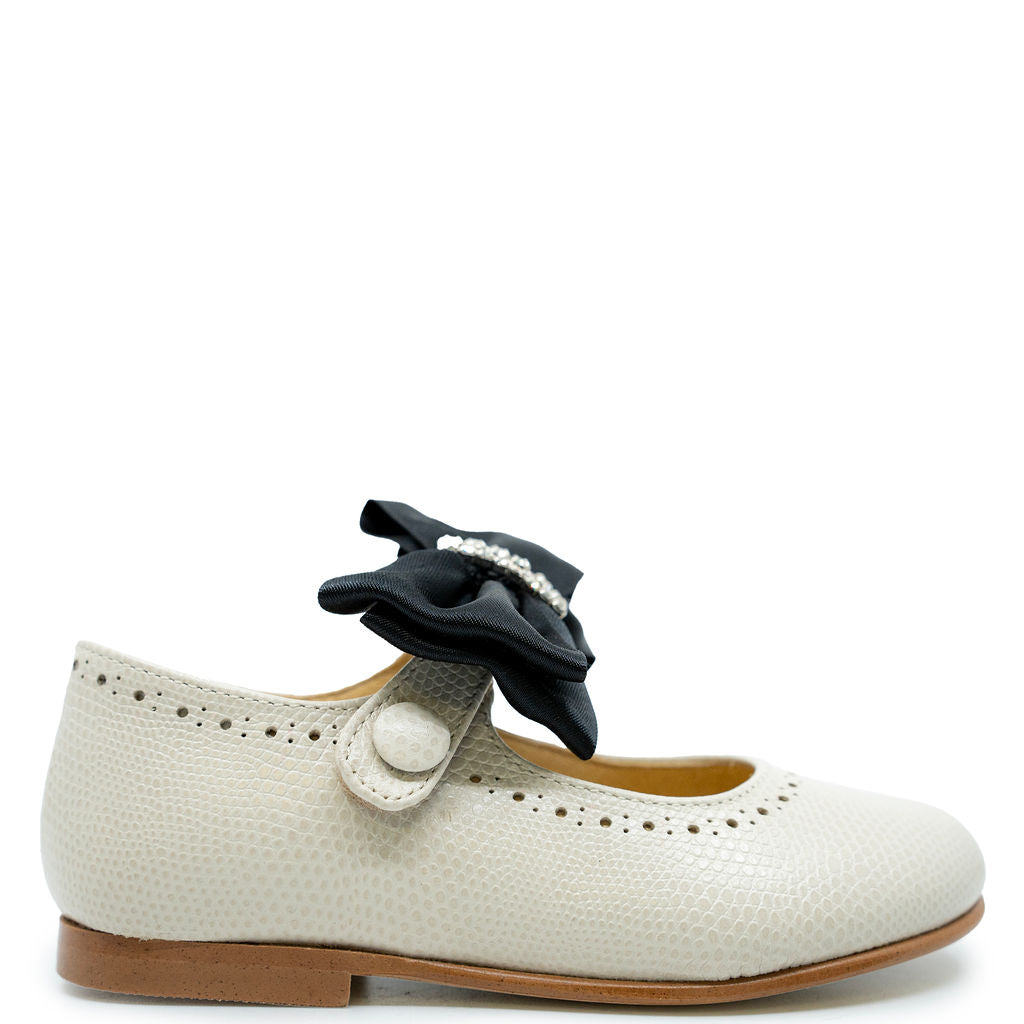 Spain+Co Beige Pebbled Bow Mary Jane-Tassel Children Shoes
