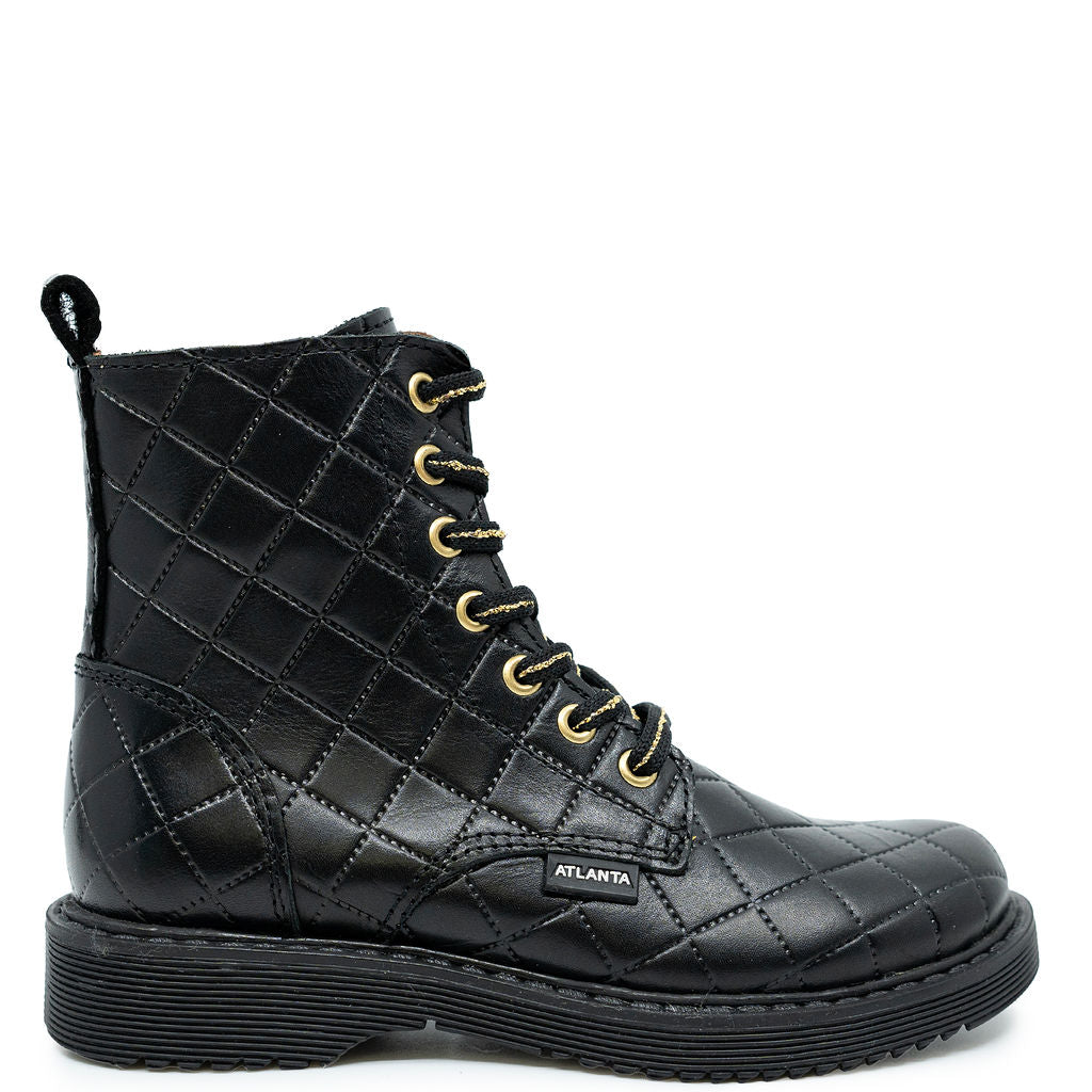 Atlanta Mocassin Black Pressed Boot-Tassel Children Shoes