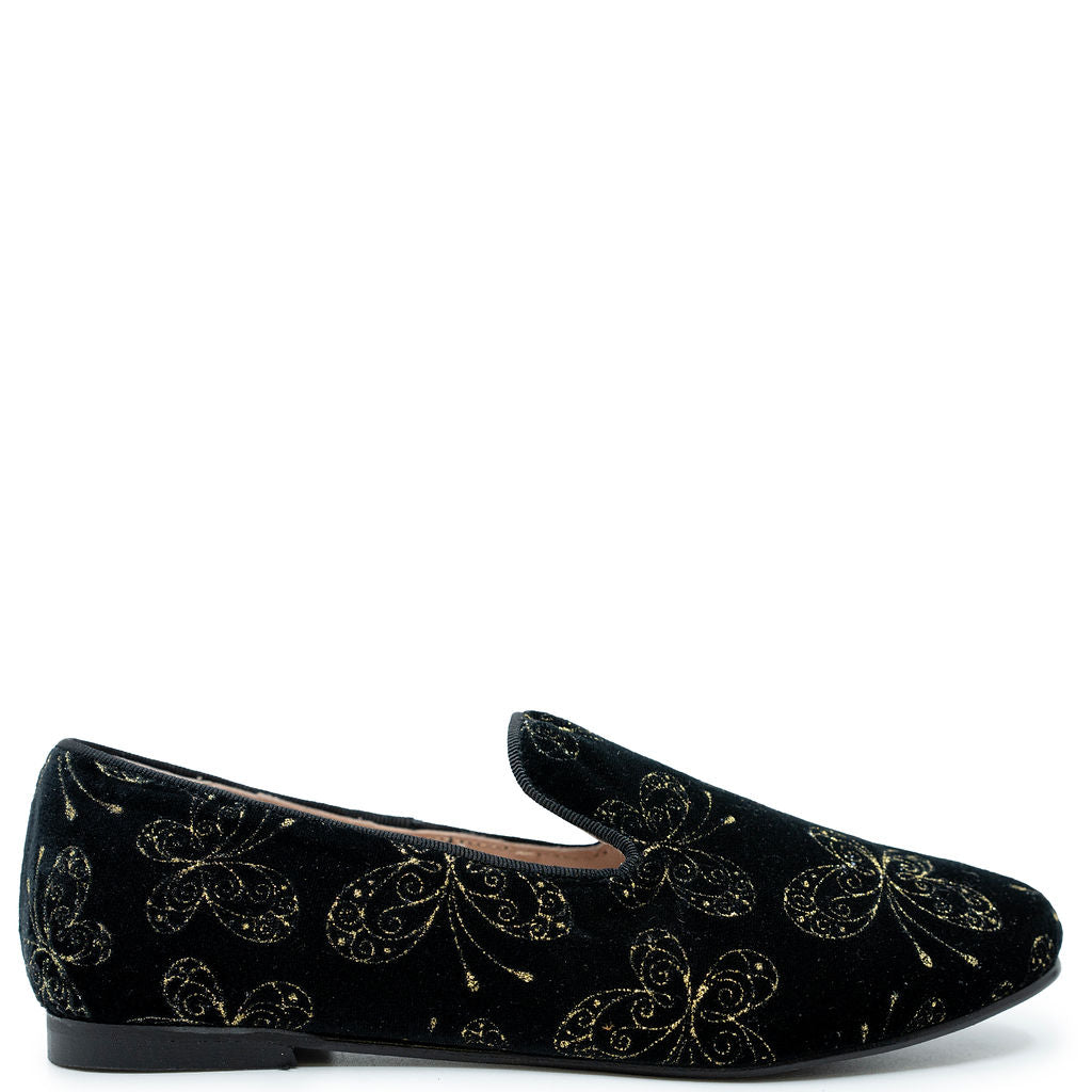 LMDI Black Velvet Butterfly Smoking Loafer-Tassel Children Shoes