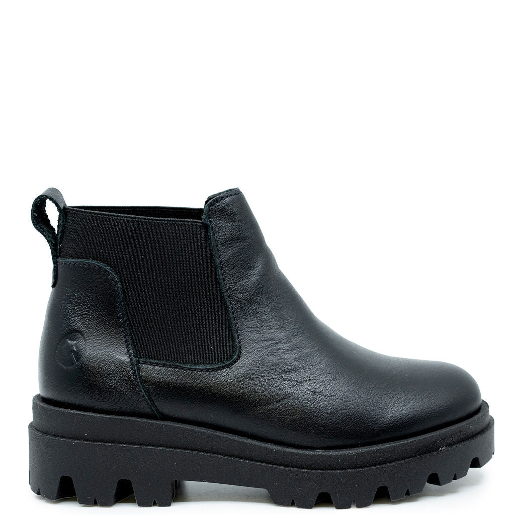 LMDI Solid Black Leather Chunky Boot-Tassel Children Shoes