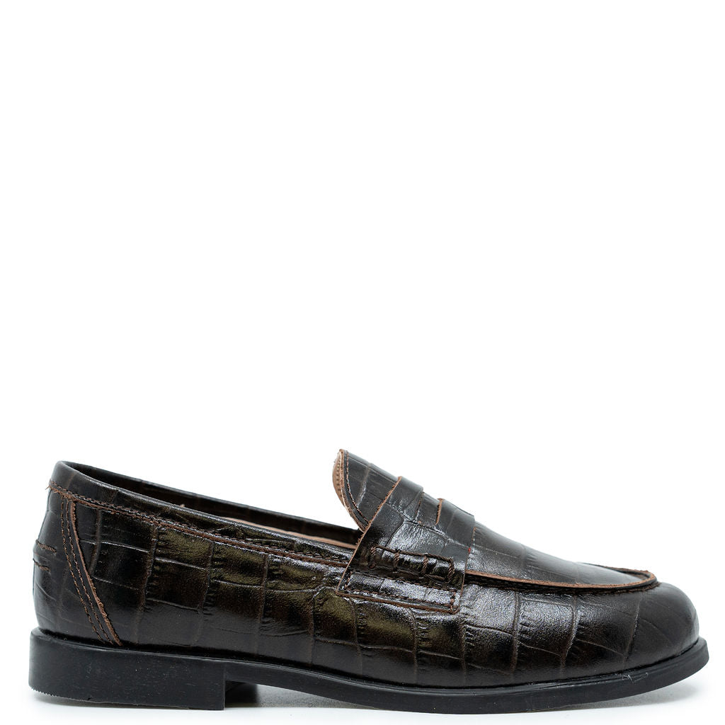 LMDI Brown Croc Leather Penny Loafer-Tassel Children Shoes