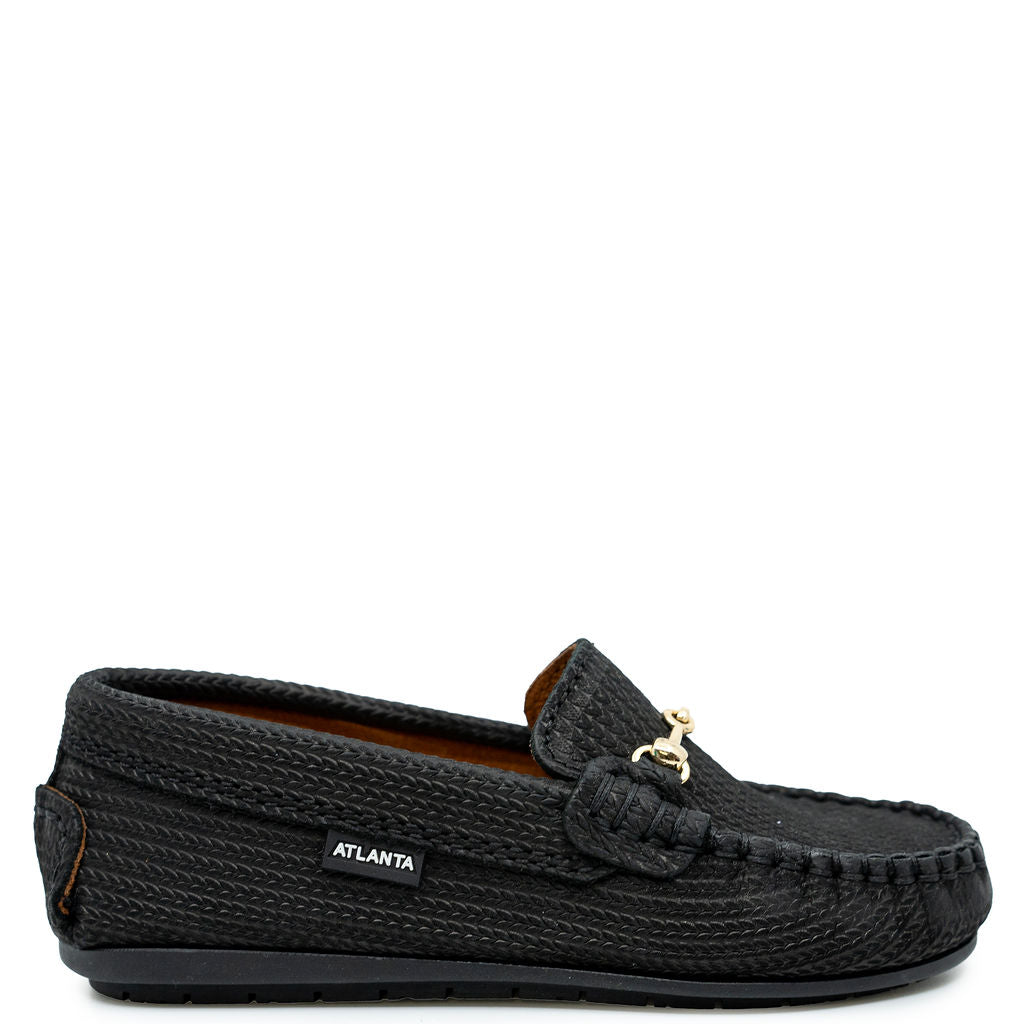 Atlanta Mocassin Black Pressed Buckle Loafer-Tassel Children Shoes