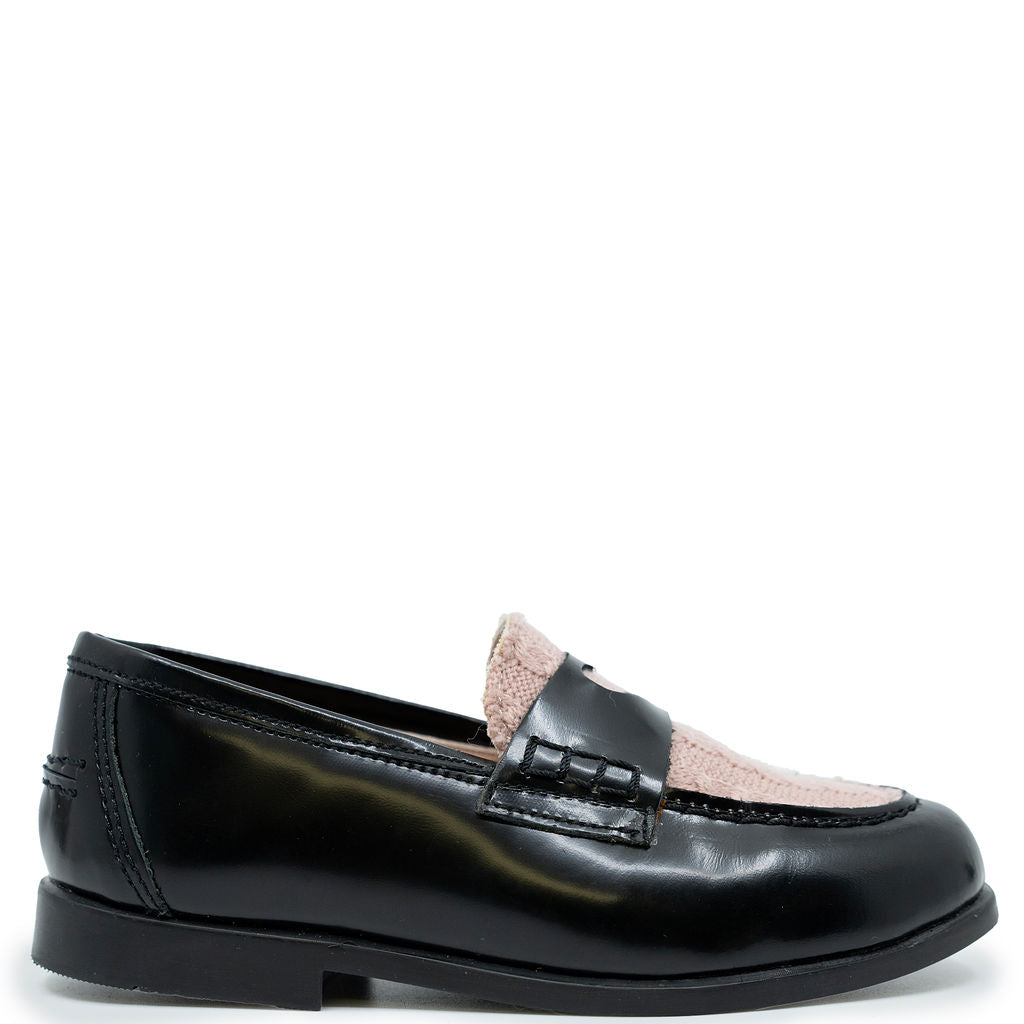 LMDI Black and Rose Knit Heart Loafer-Tassel Children Shoes