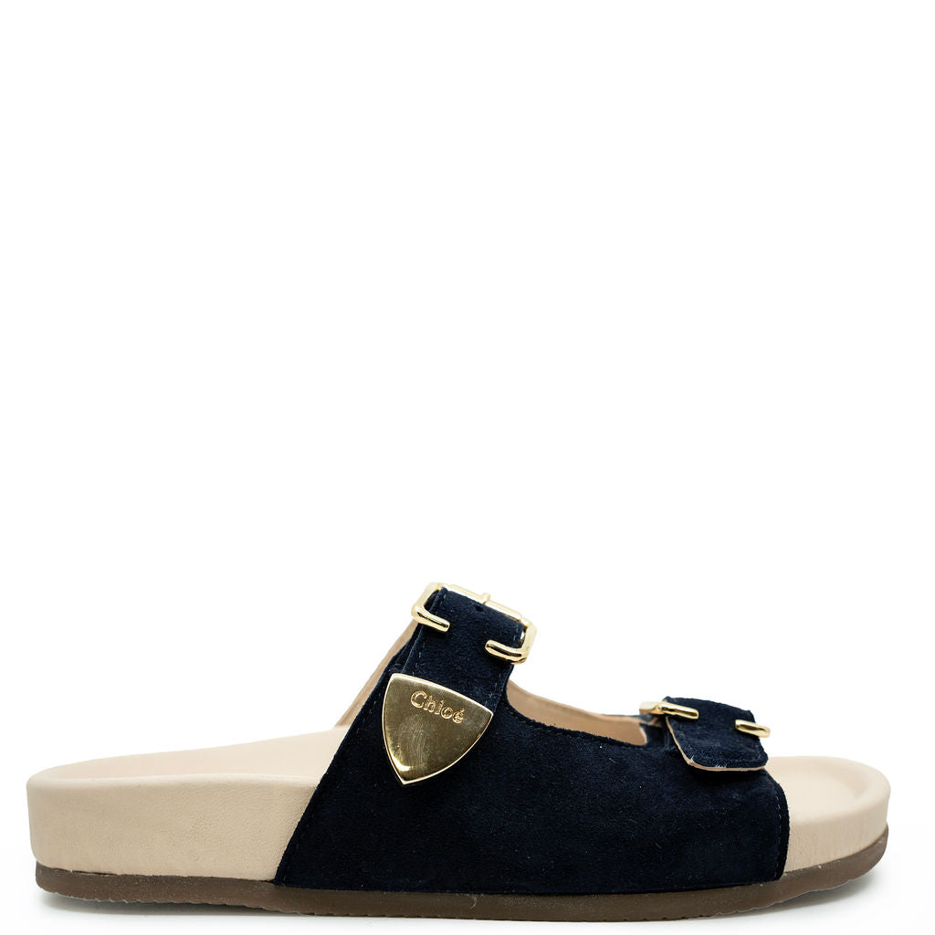 Chloe Navy Strap Slide-Tassel Children Shoes