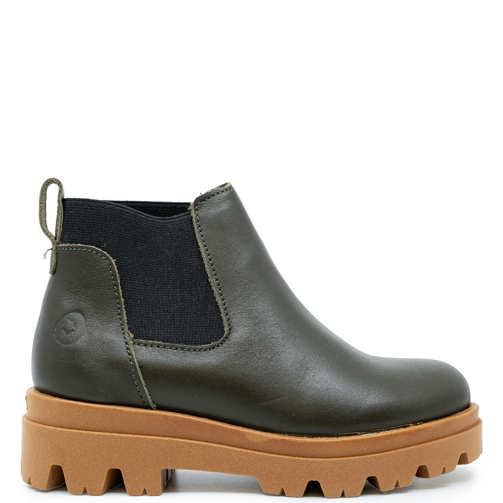 LMDI Olive Leather Chunky Boot-Tassel Children Shoes