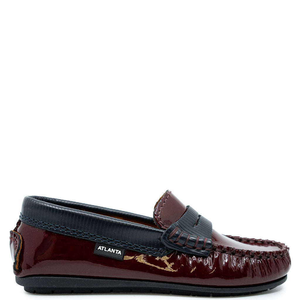 Atlanta Mocassin Burgundy and Navy Patent Penny Loafer-Tassel Children Shoes