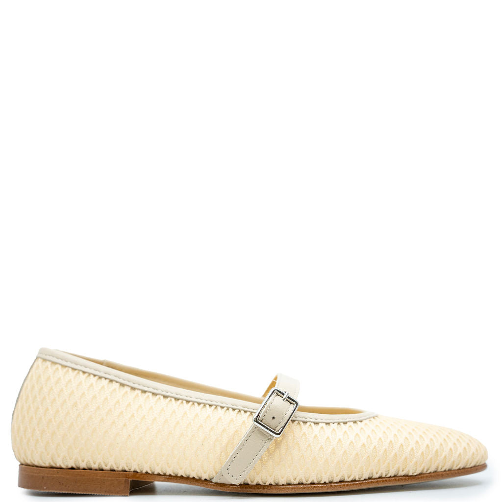 Spain+Co Beige Mesh Strap Flat-Tassel Children Shoes