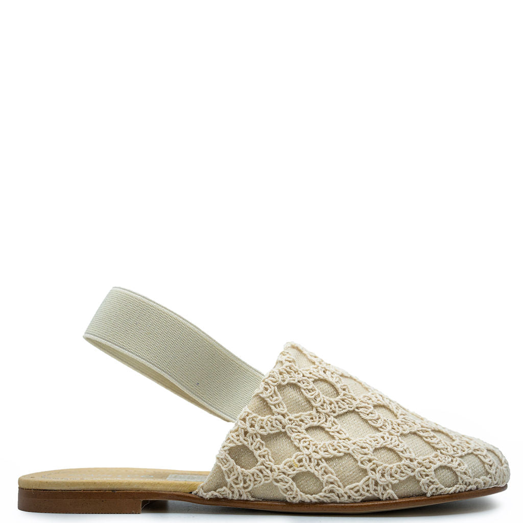 Spain+Co Beige Crochet Slingback-Tassel Children Shoes