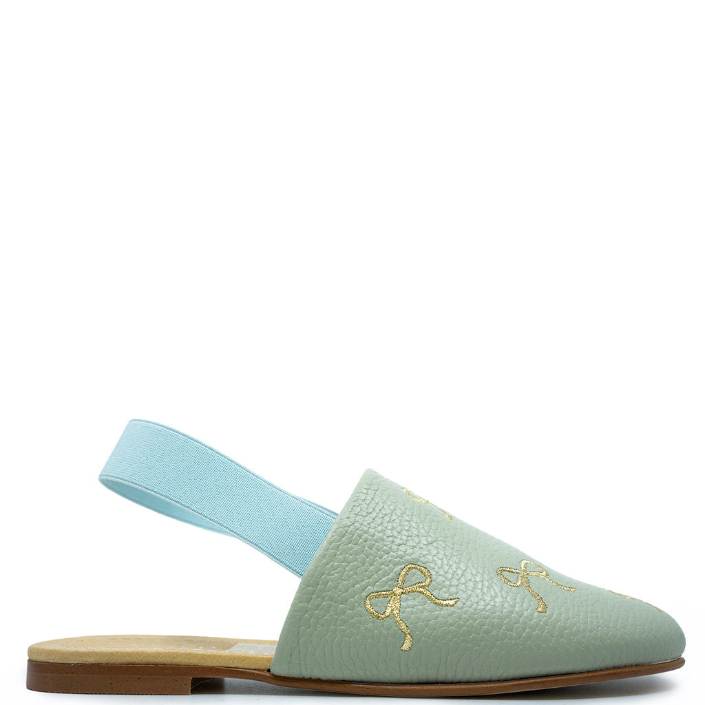 Spain+Co Aqua Bow Embroidered Slingback-Tassel Children Shoes