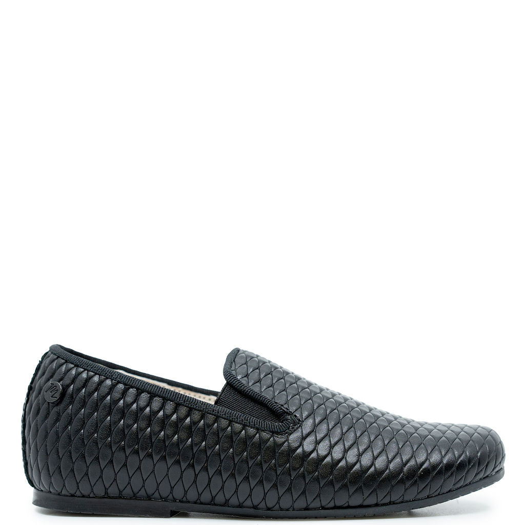 Manuela Black Leather Smoking Loafer-Tassel Children Shoes