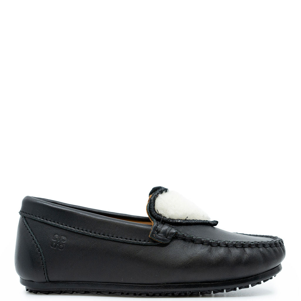 Porte Black and White Fur Heart Loafer-Tassel Children Shoes