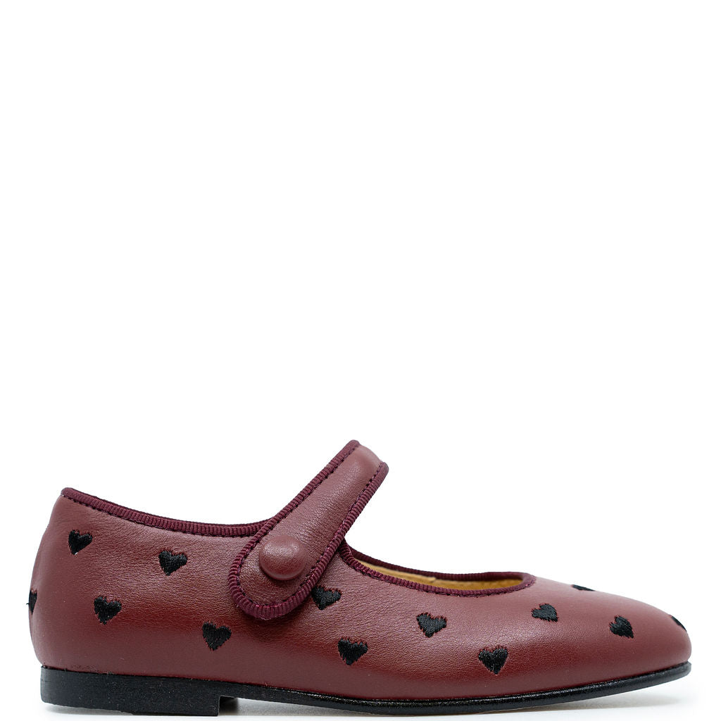 Spain+Co Wine and Black Heart Mary Jane-Tassel Children Shoes