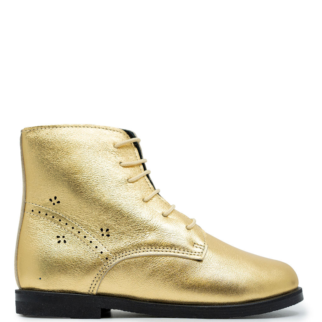 Spain+Co Metal Oro Perforated Zipper Boot-Tassel Children Shoes