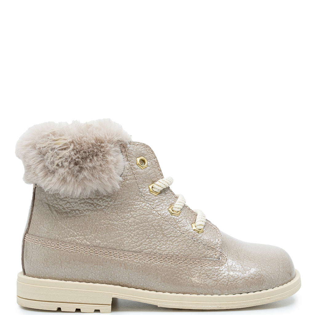 Beberlis Taupe Stone Fur Trim Baby Bootie-Tassel Children Shoes