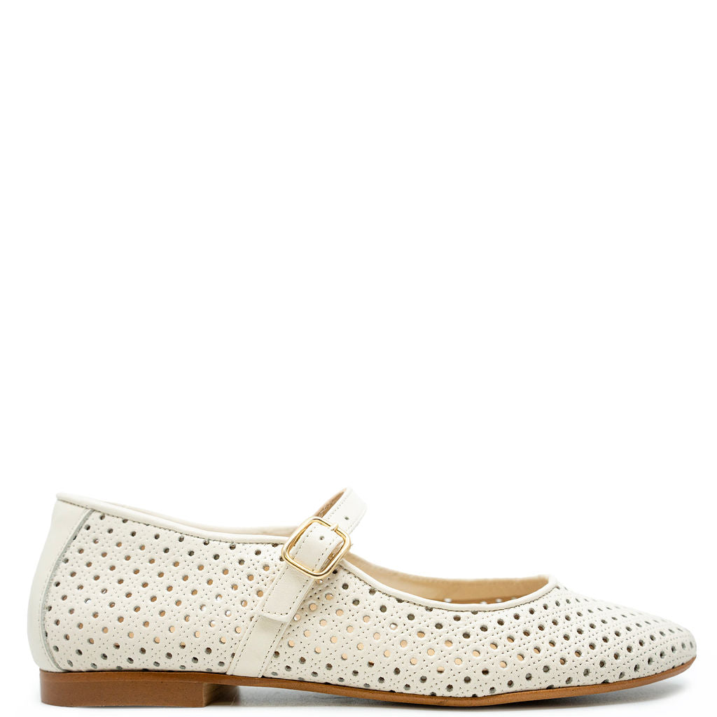 Blublonc Ivory Perforated Mary Jane-Tassel Children Shoes