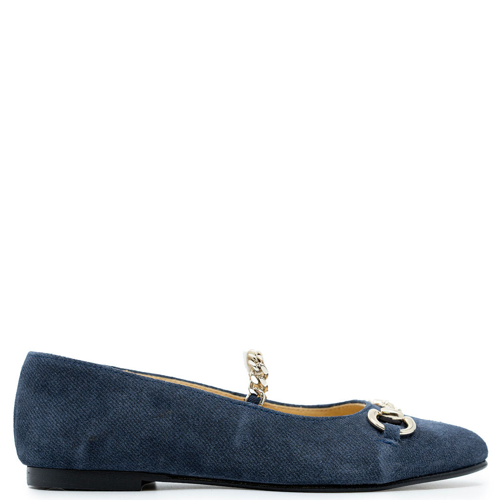 Spain+Co Deep Blue Chain Strap Flat-Tassel Children Shoes