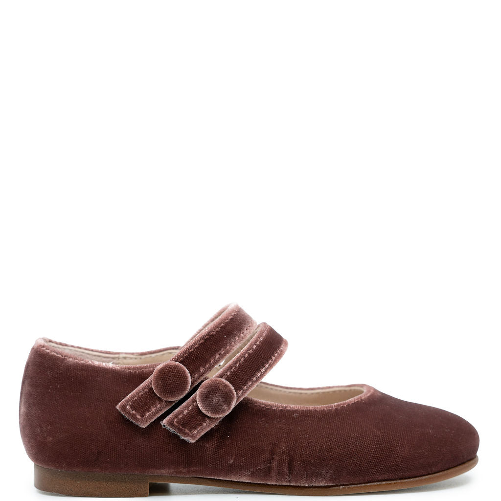 Beberlis Old Pink Velvet Double Strap Mary Jane-Tassel Children Shoes