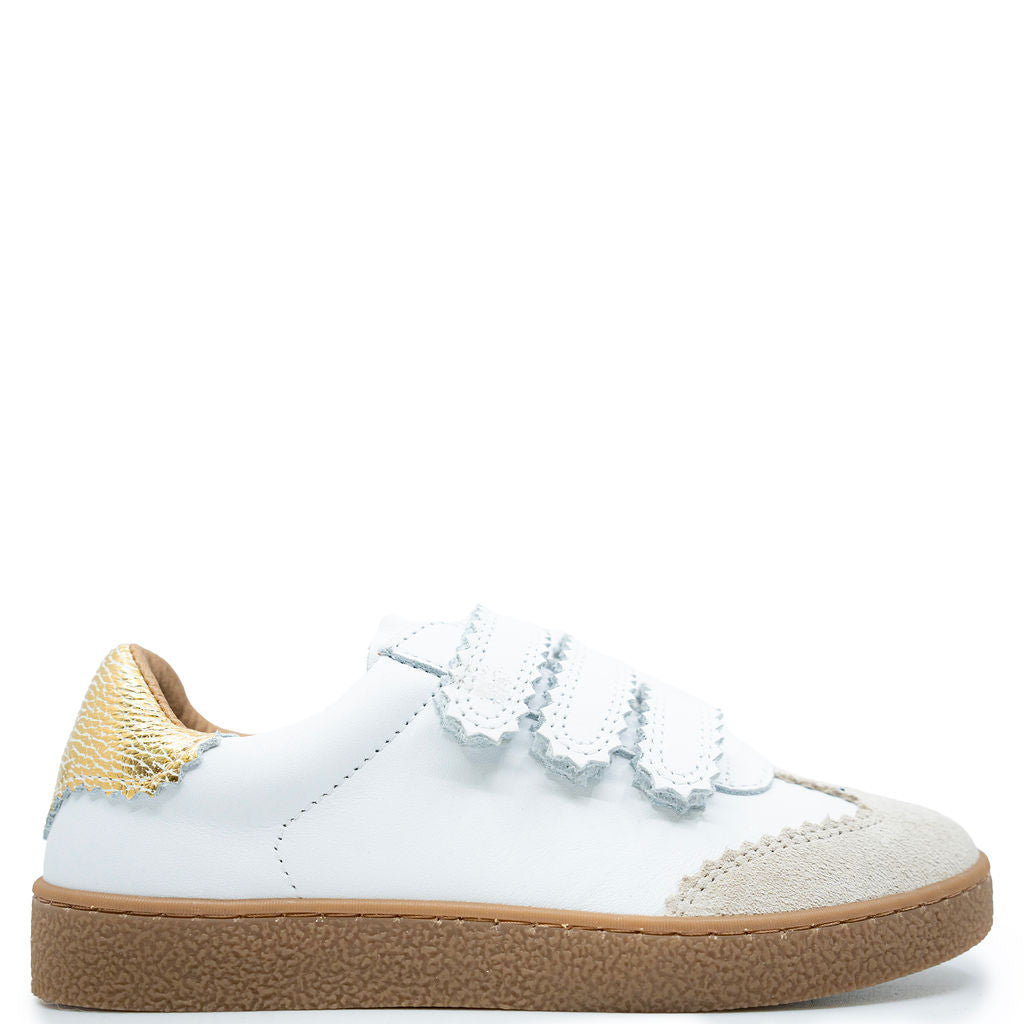 Porte White and Gold Scalloped Velcro Sneaker-Tassel Children Shoes