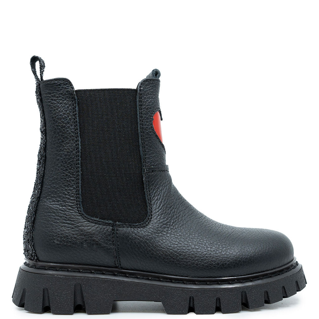 Rondinella Black Heart Chunky Boot-Tassel Children Shoes
