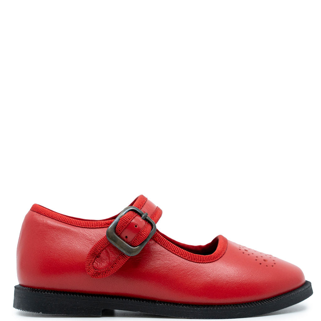 Blublonc Red Perf Buckle Mary Jane-Tassel Children Shoes