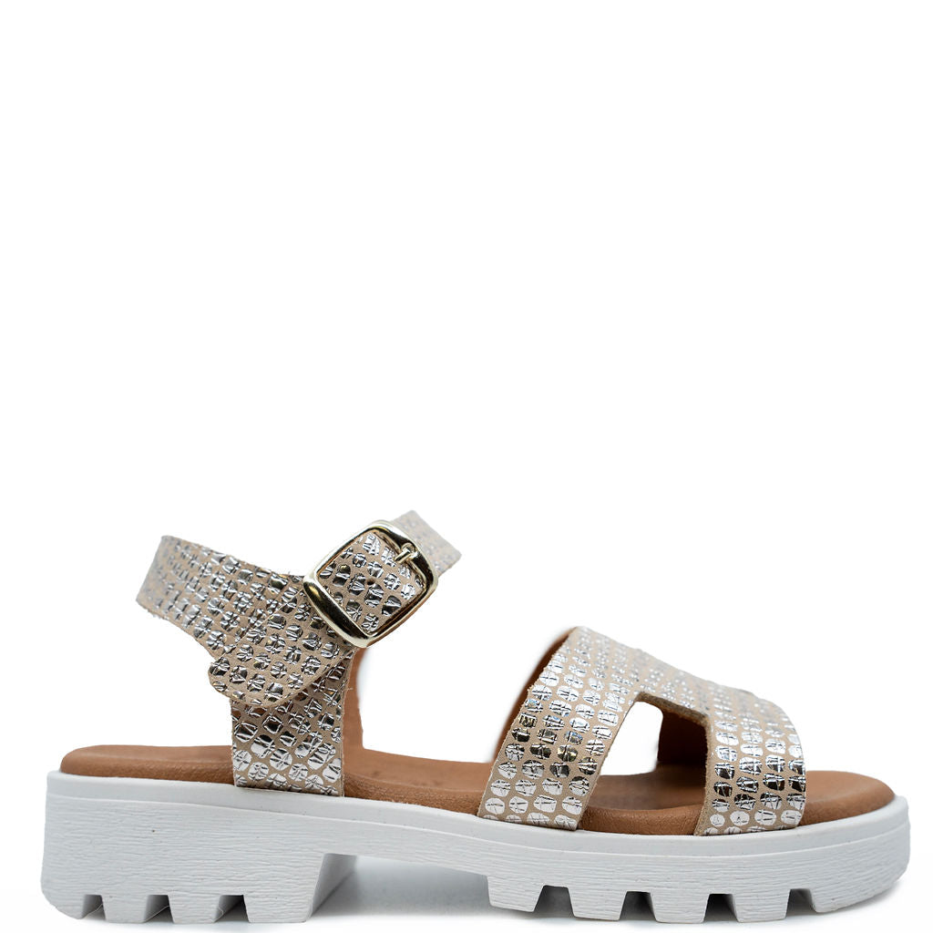Papanatas Champagne H Platform Sandal-Tassel Children Shoes