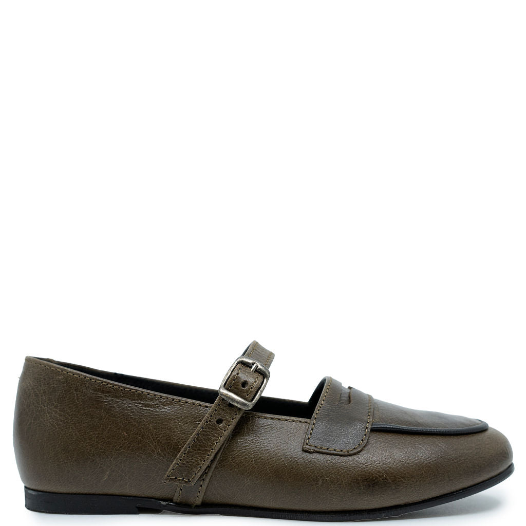 Blublonc Khaki Penny Mary Jane-Tassel Children Shoes