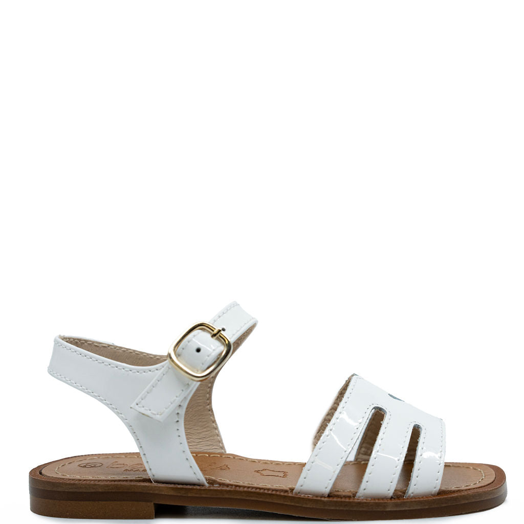 Beberlis White Patent Heart Sandal-Tassel Children Shoes