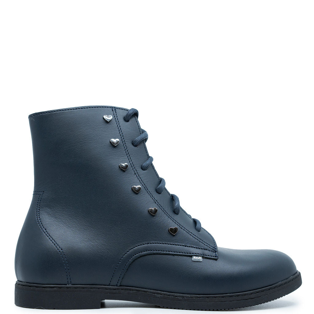 Emel Navy Leather Heart Boot-Tassel Children Shoes