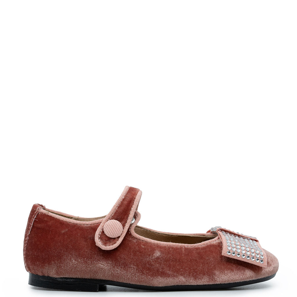 Papanatas Pink Velvet Bow Mary Jane-Tassel Children Shoes