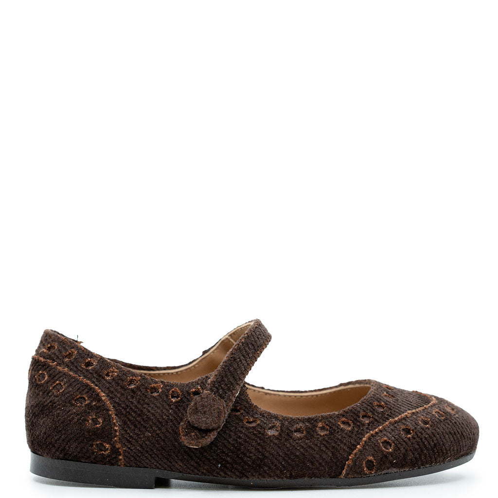 Papanatas Brown Corduroy Wingtip Mary Jane-Tassel Children Shoes
