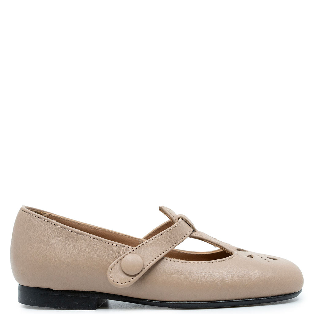 Papanatas Stone Taupe Perforated Mary Jane-Tassel Children Shoes