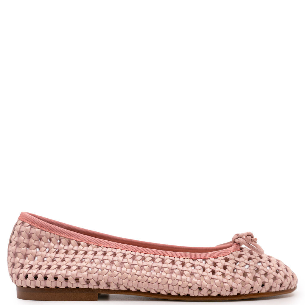 Beberlis Rosa Basketweave Bow Flat-Tassel Children Shoes