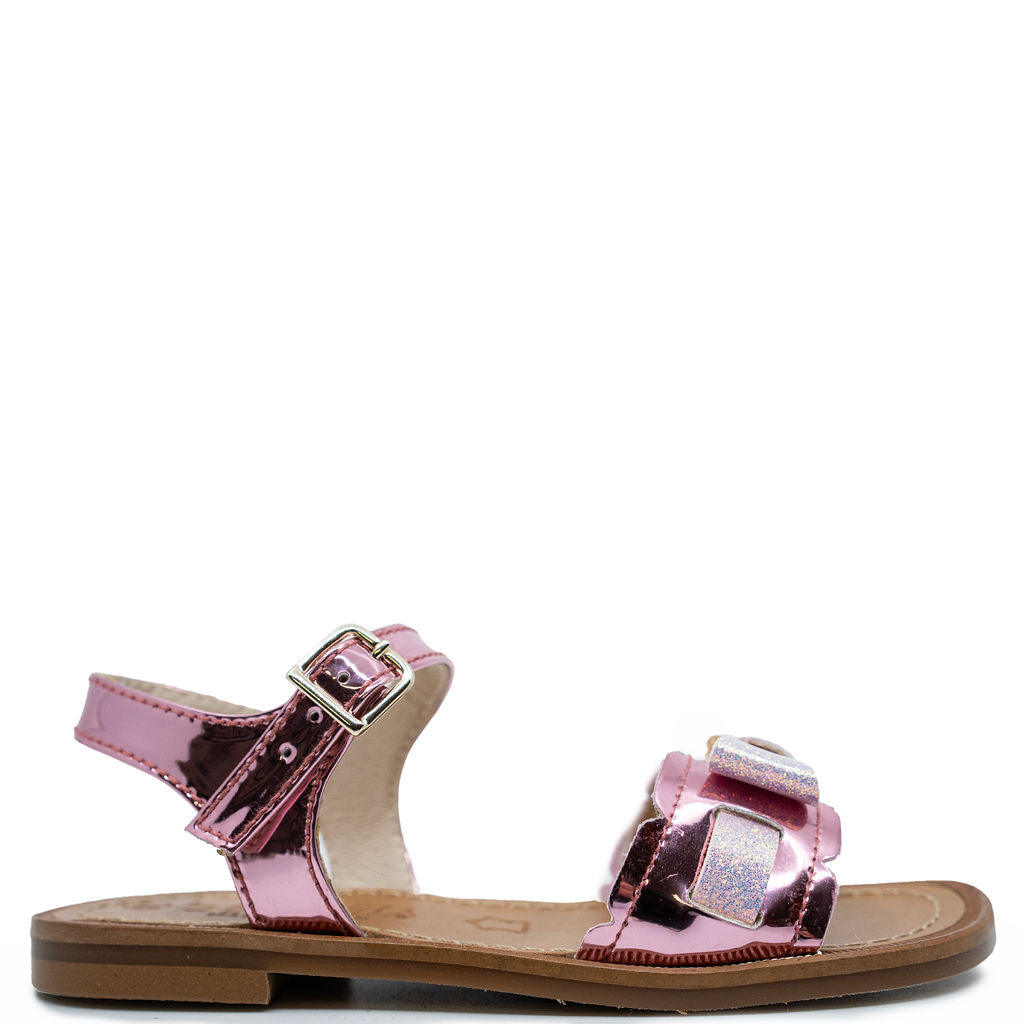 Beberlis Pink Mirror Bow Sandal-Tassel Children Shoes