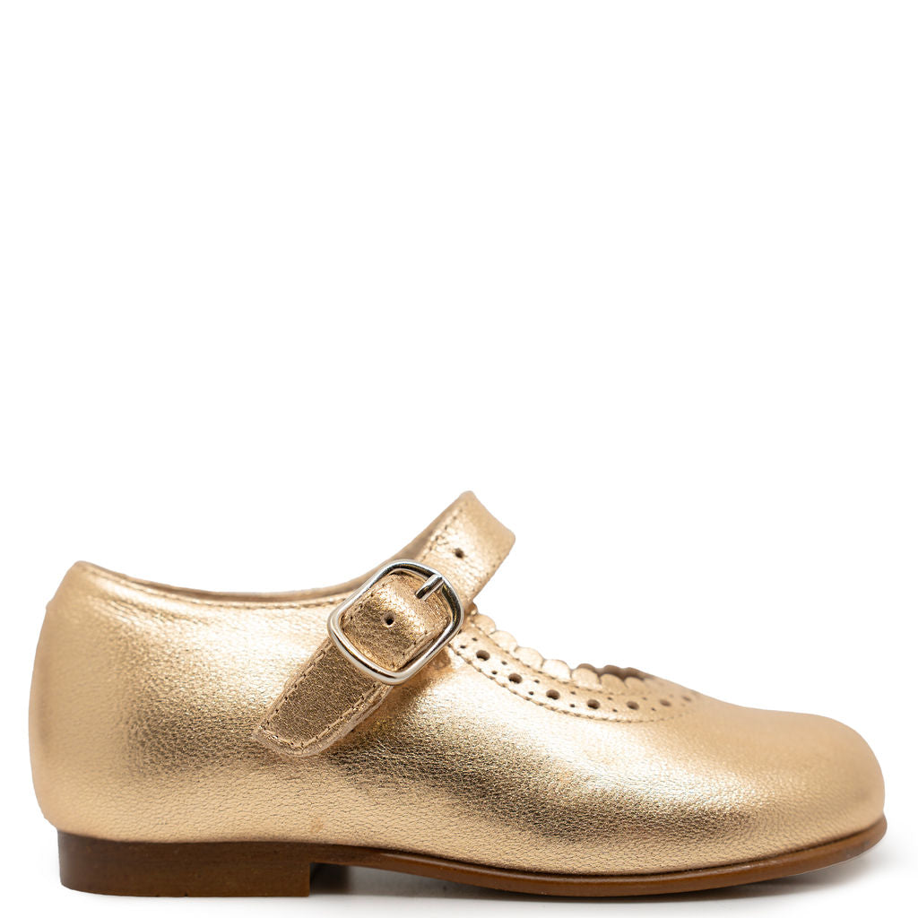 Beberlis Soft Gold Scalloped Mary Jane-Tassel Children Shoes