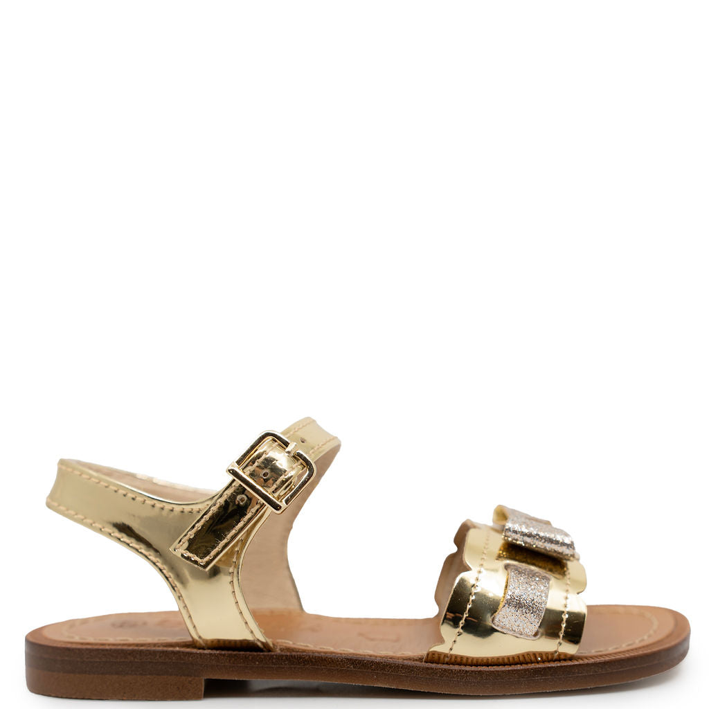 Beberlis Gold Mirror Bow Sandal-Tassel Children Shoes