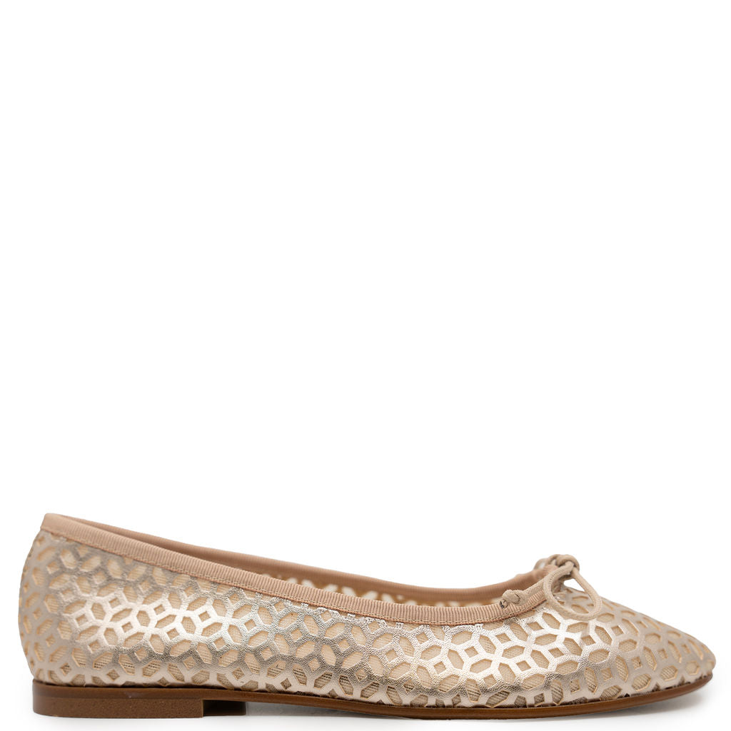 Beberlis Champagne Laser Cut Ballet Flat-Tassel Children Shoes