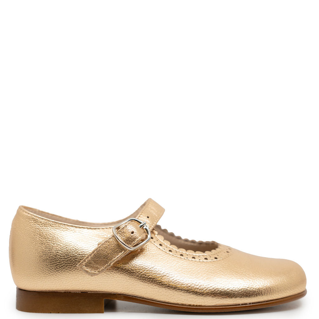 Beberlis Soft Gold Scalloped Mary Jane-Tassel Children Shoes